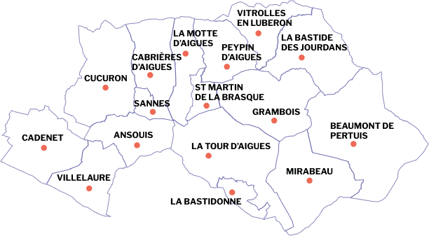 La carte des villages situées sur la région du Sud Luberon
