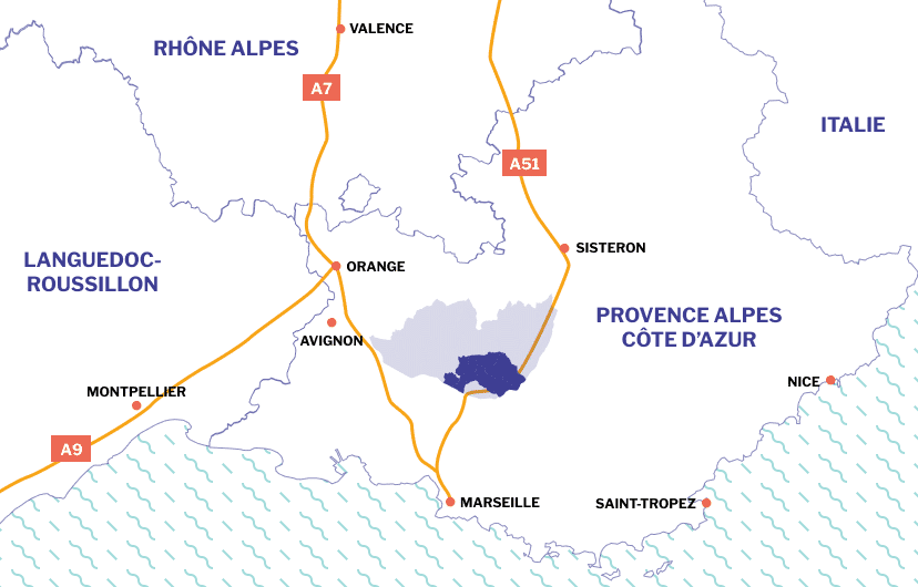 Région PACA, Sud de la France sur une carte