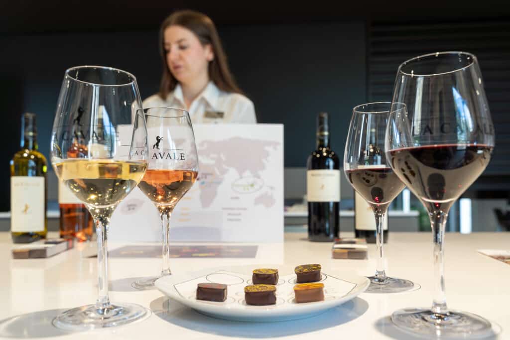 Dégustation de vin avec les chocolats qui permettent de révéler leurs arômes