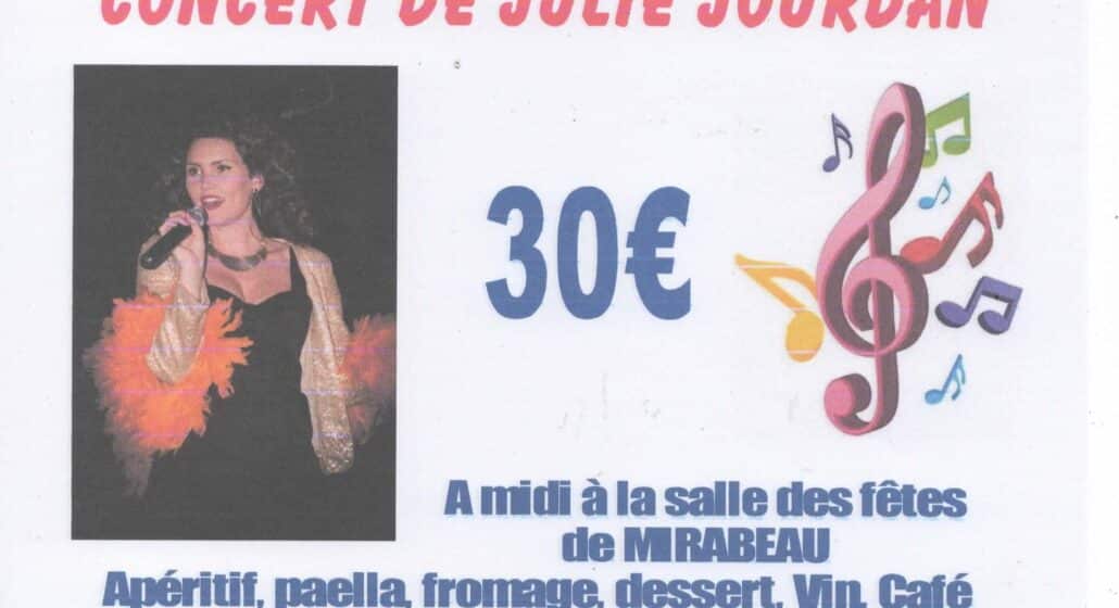 Repas paella – concert de Julie JOURDAN – Tombola gratuite